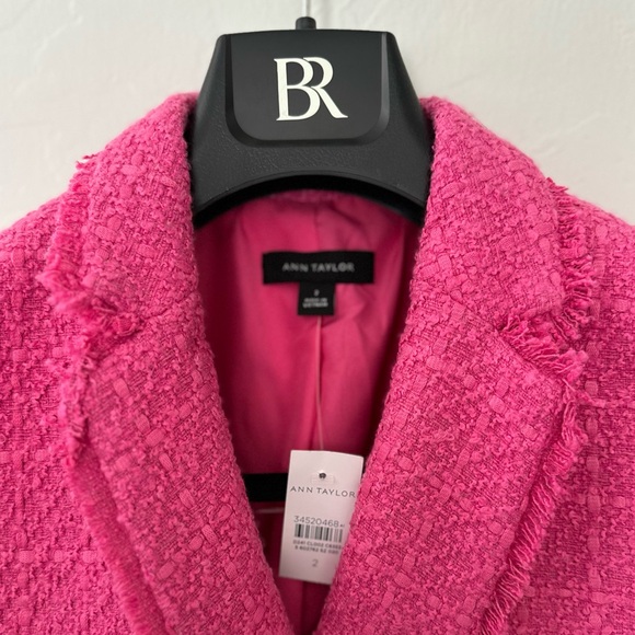 Ann Taylor Bright Barbie Pink- Tweed double breasted blazer - Picture 2 of 5
